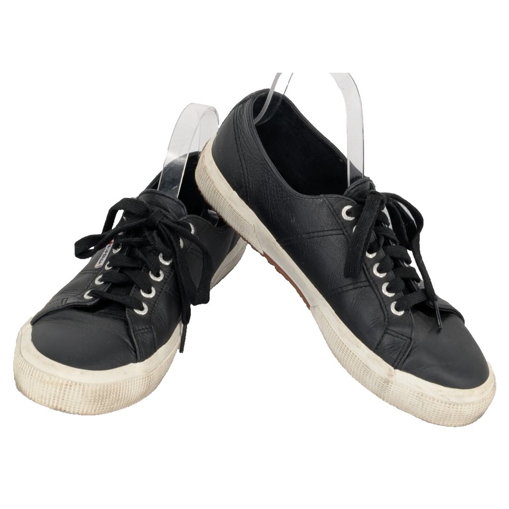 SUPERGA Womens Sneakers Size 9.5 Black Leather Upper Lace Up